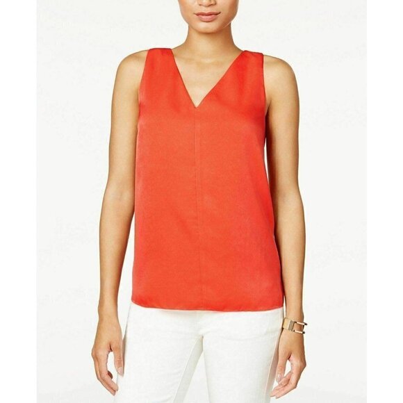 BAR III Women Top Beijing Optic Orange T Strap V-neck Lined Tunic Top Size XXL - Picture 2 of 8